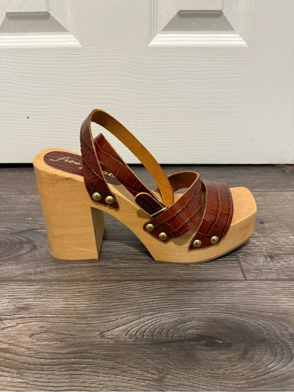 Free People Brown Leather Wood Platform Sandals Size 39